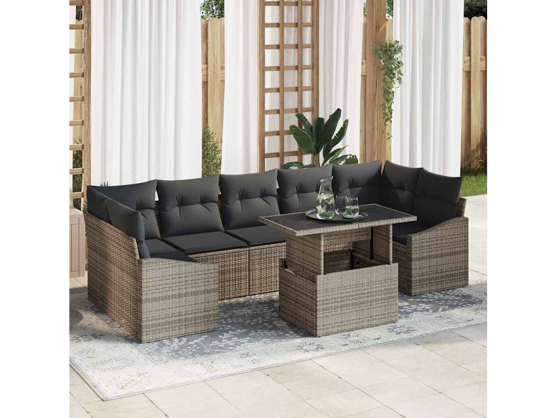 Vidaxl Conjunto De Sofá De Jardim 8 Unid. Cinzeto Vime Pe
