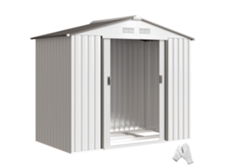 Casa de Ferramentas em Aço, galpão de Jardim com Portas Deslizantes 213x130x185cm branco BTFORUS
