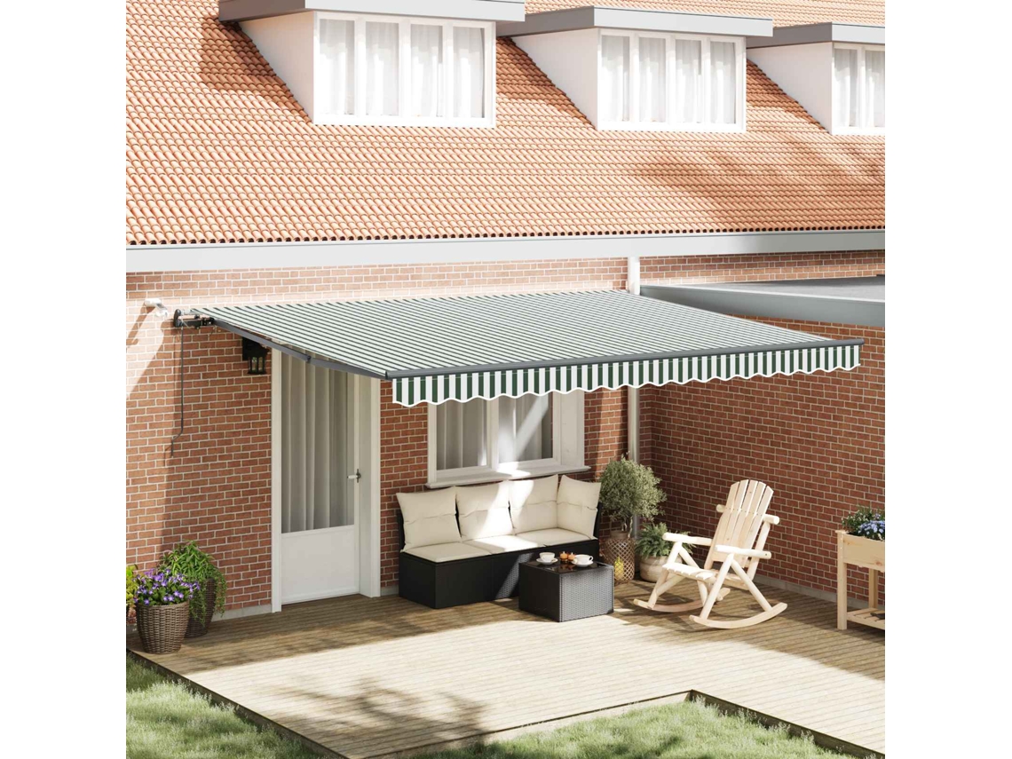 Vidaxl Toldo Retrátil Verde E Branco 450 × 350 Cm Poliéster
