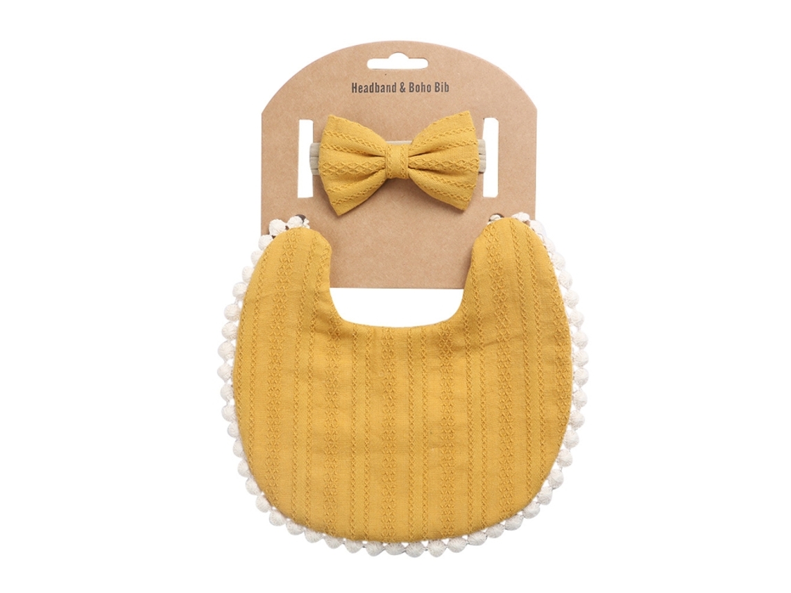 Kit Babador Reversível em Linho e Algodão Estampado para Bebê com Tiara Toalha de Saliva Dp021 1 XIAOMOYU
