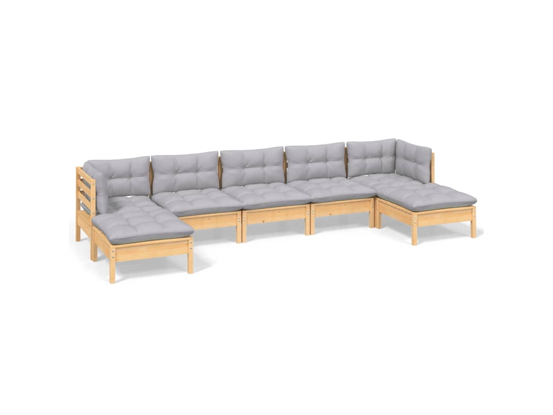 Conjunto de 7 Lounge de Jardim com Almofadões Cinzentos Pinho MAISON EXCLUSIVE