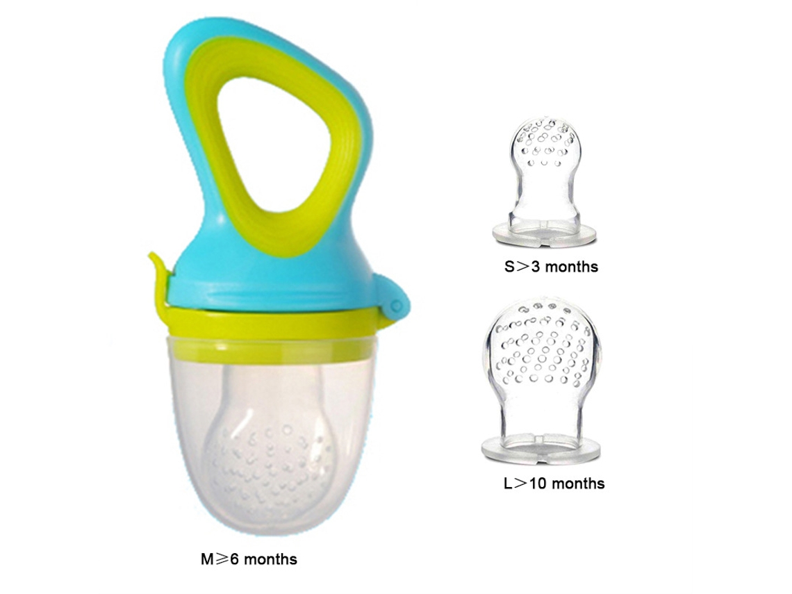 Alimentador De Silicone Para Bebês Com Suplemento Alimentar, Bico Para Frutas E Vegetais.sacos De Malha Verdes E Amarelos Nos Tamanhos M+s+l