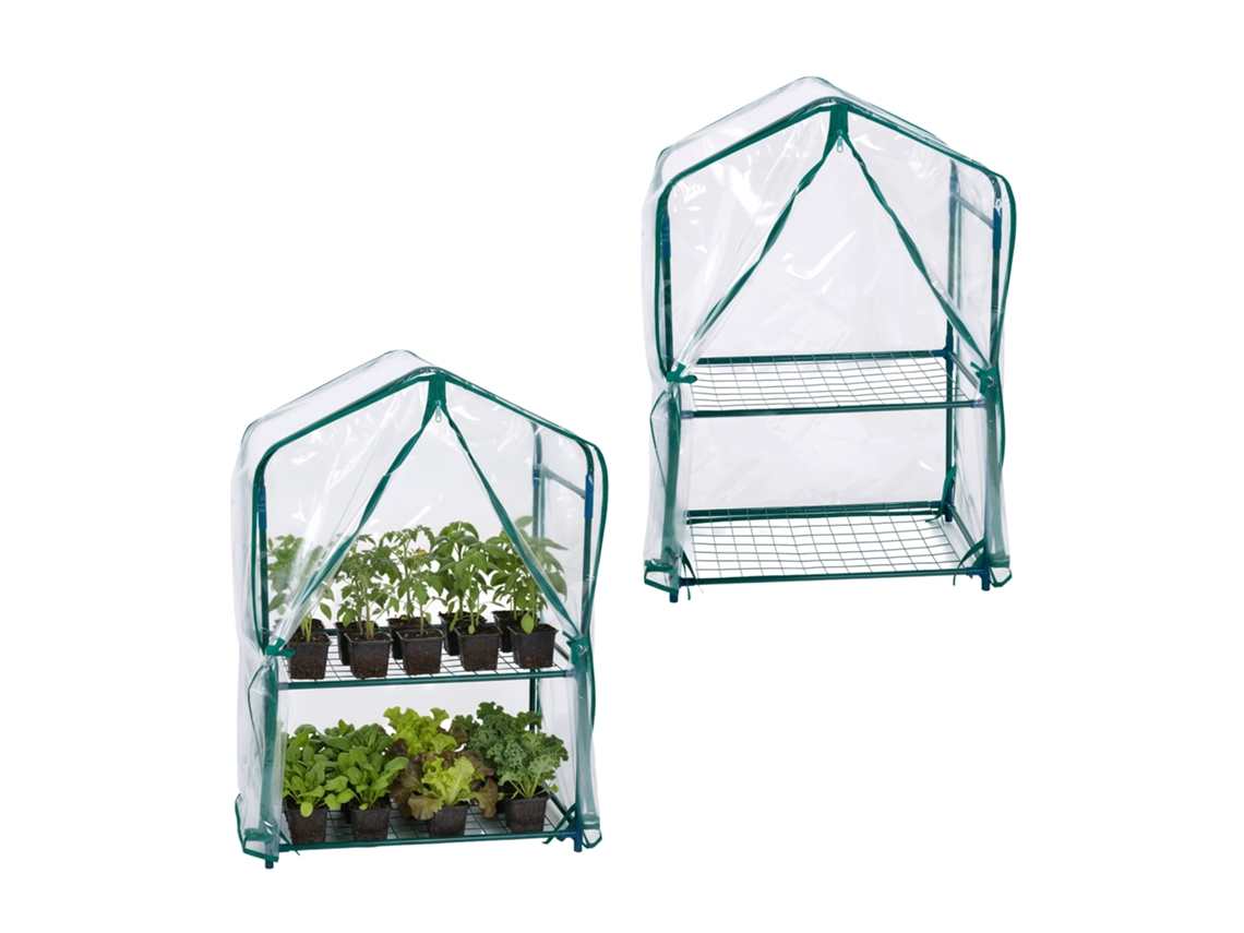 Relaxdays Estufa De Varanda, Pack 2, Cobertura Pvc, Aço, 95x59x39 Cm, Estufa Para Tomates 2 Andares, Verde/transparente