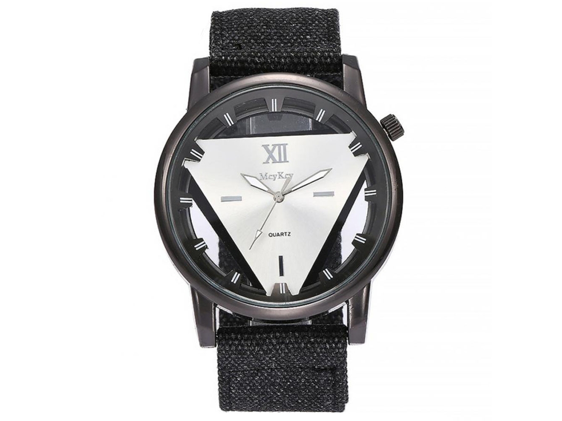 Reloj De Cuarzo Con Correa De Nylon Y Números Romanos Dial Triangular De Aleación (negro Blanco)