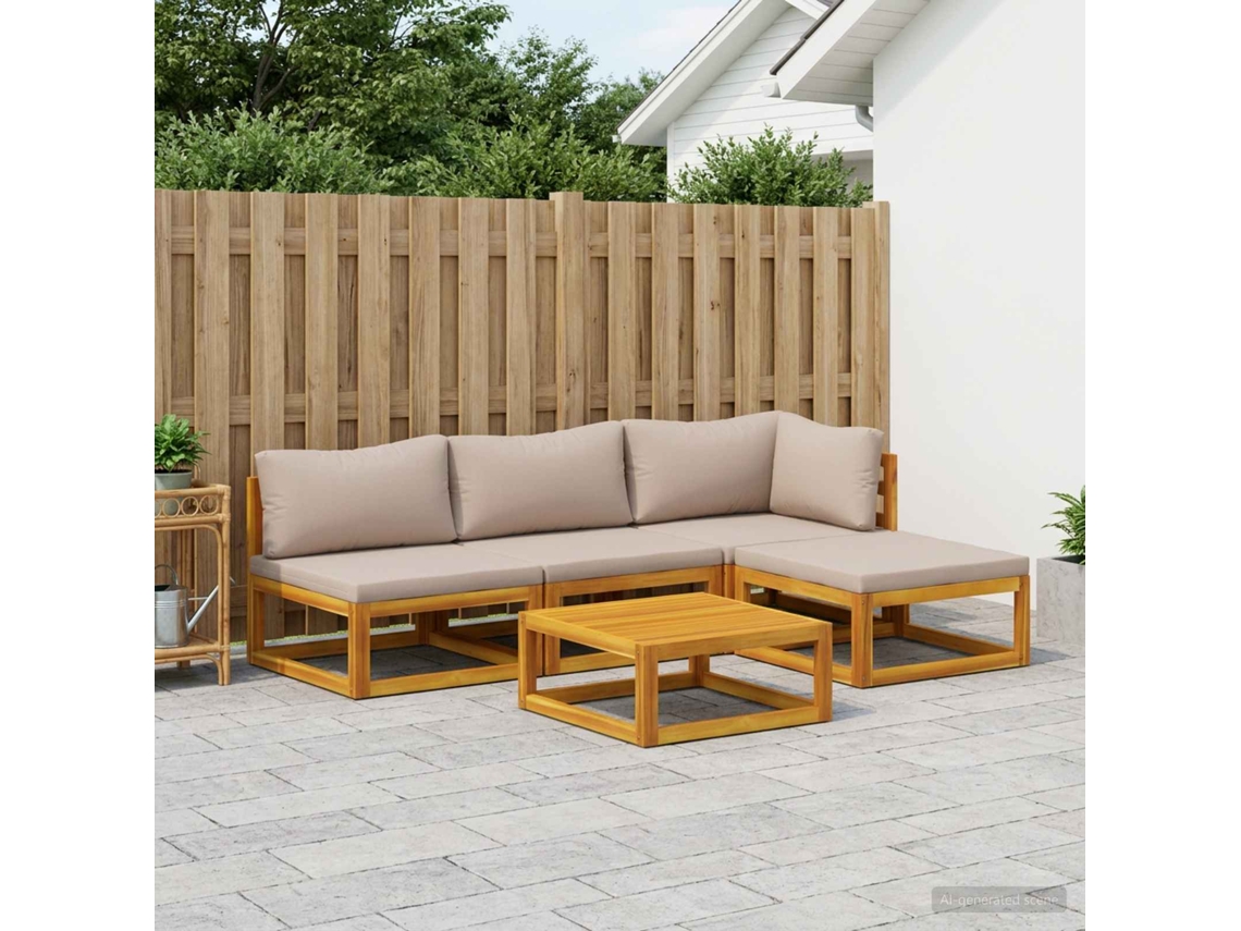 Vidaxl Conjunto De Sofás 5 Unid. Natural Madeira Sólida De Acácia