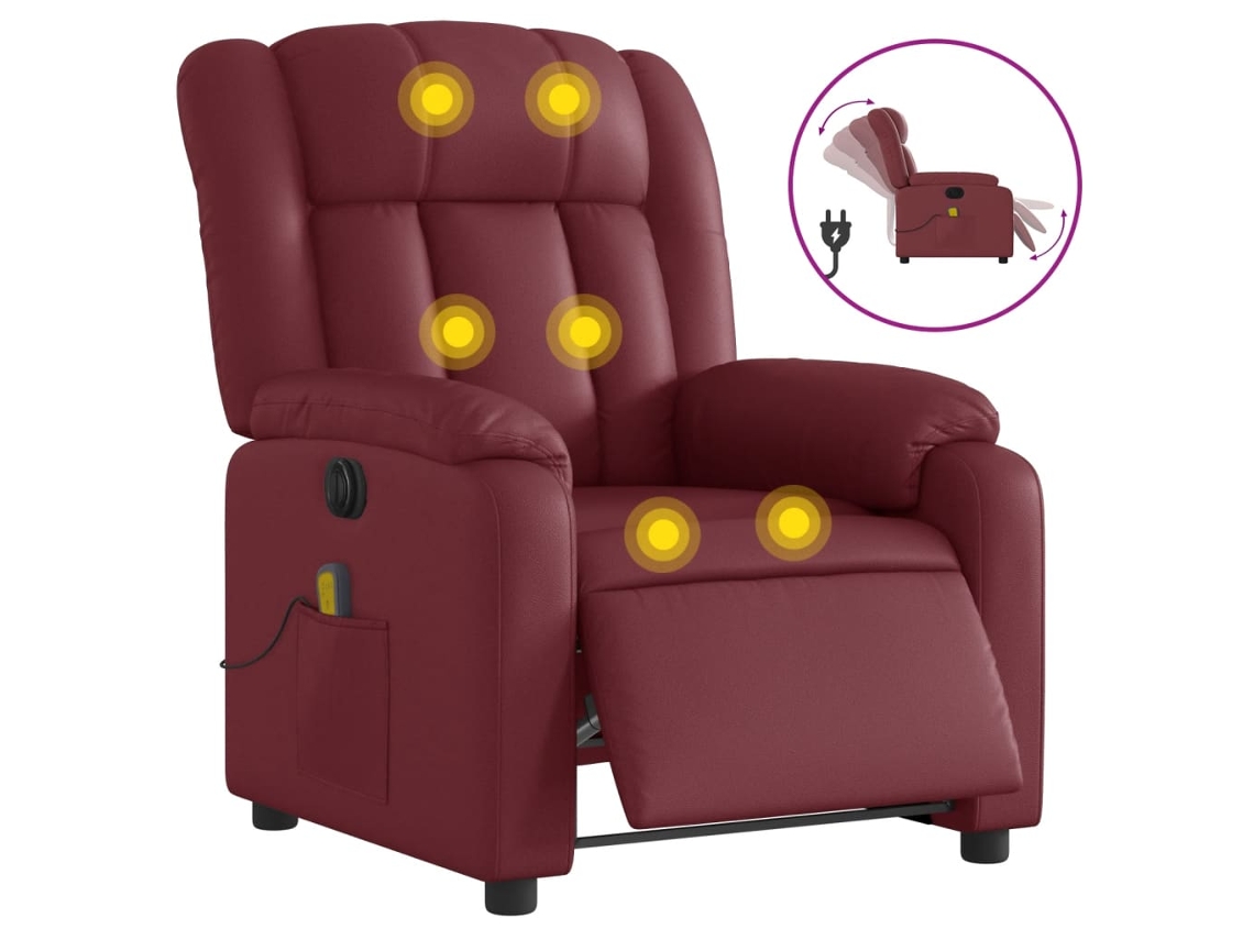 Electric Massage Recliner Chair, Electric Massage Recliner Chairs Vidaxl Vermelho Couro Artificial