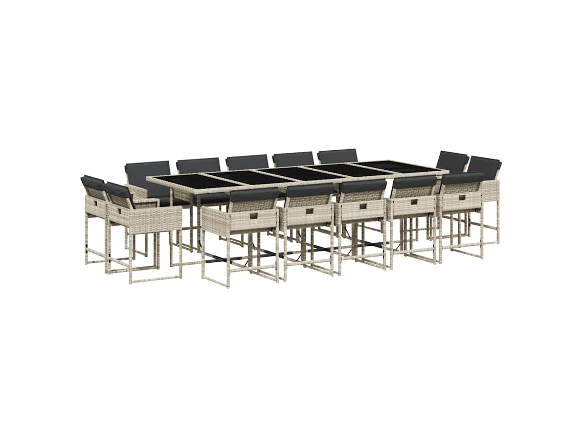 Conjunto de Jantar 15 Pcs para Jardim com Almofadões Vime Pe Cinzento Claro MAISON EXCLUSIVE (15 pcs)