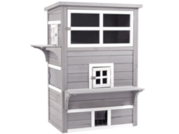 Casa para Gatos em Madeira Exterior 3 Andares com Entradas Janelas e 2 Plataformas 93,5x67x117cm Cinza E TOWN COMMERCE GMBH