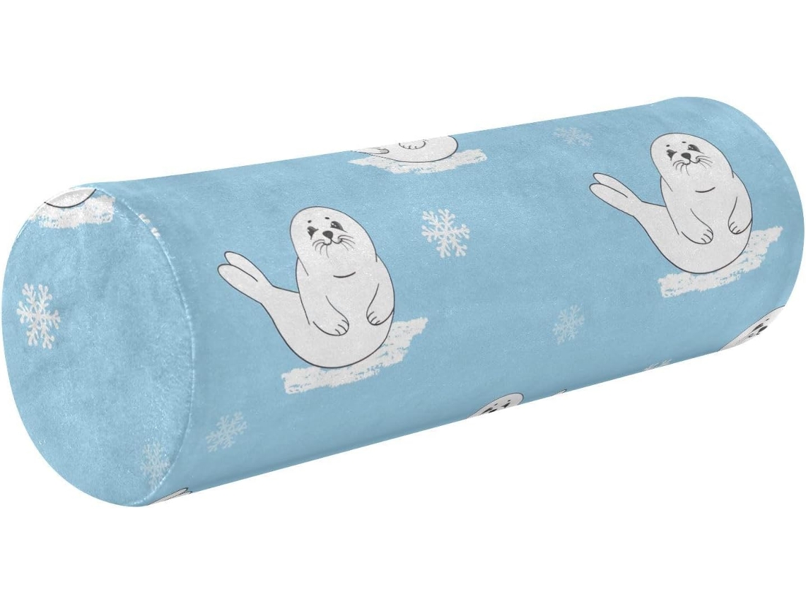 Frodotgv Almofada Terapêutica para Pernas Formato de Foca Bebê Azul e Branca, Redonda Pescoço, Longa