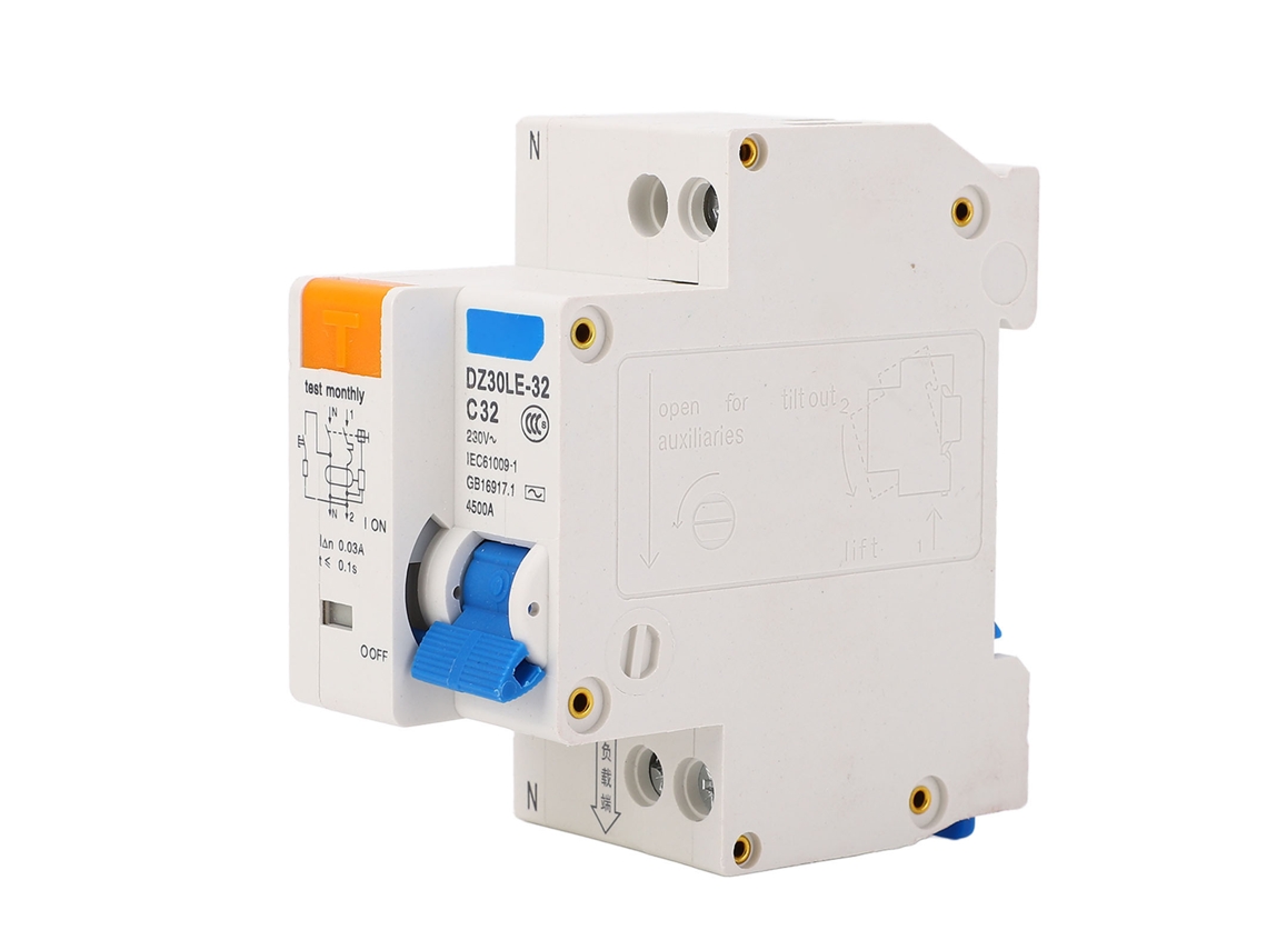 Disjuntor Miniatura Com Proteção Contra Fuga 1p+n 32a Dz30le Rail Mounting