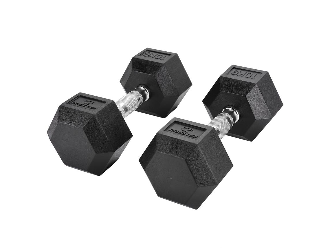 Halteres Hexagonais 10kg Fitness Tech – Conjunto com 2 Unidades