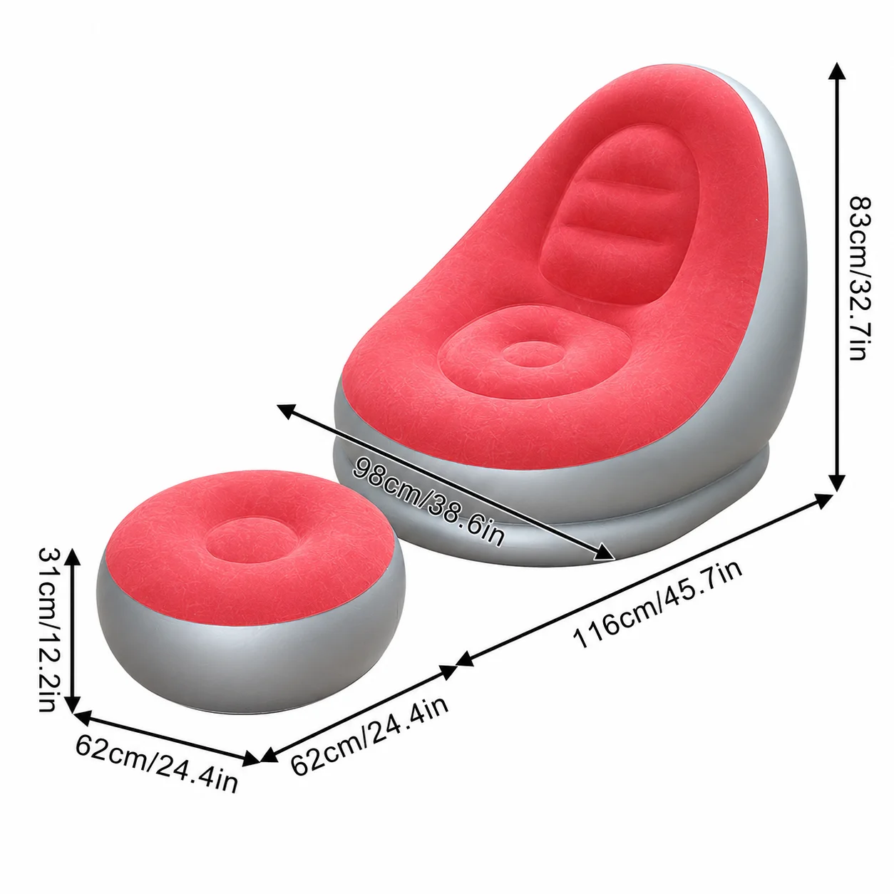 (rosa) Conjunto Portátil De Puff Inflável E Apoio Para Os Pés, Macio E Aveludado, Ideal Para Quarto De Família.