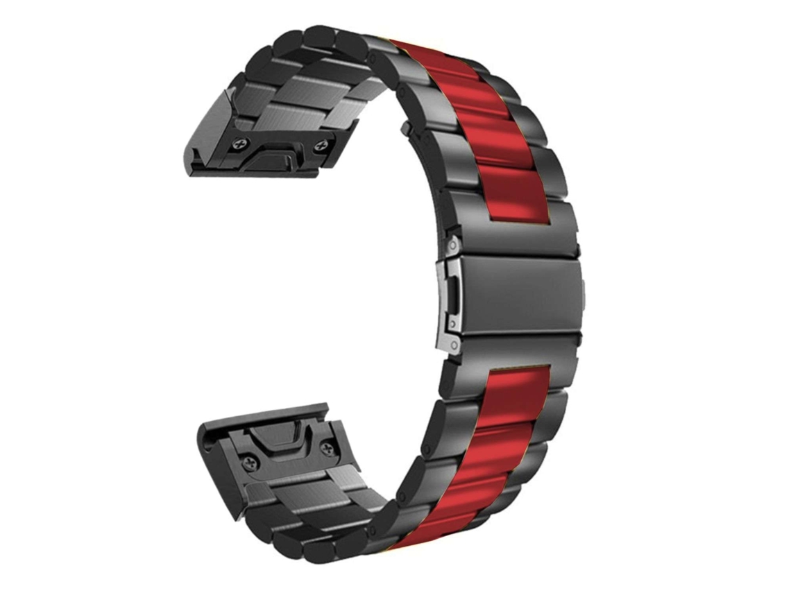 Bracelete Aço Inoxidável Adaptável Preto e Vermelho para Garmin Marq Driver Performance Edition