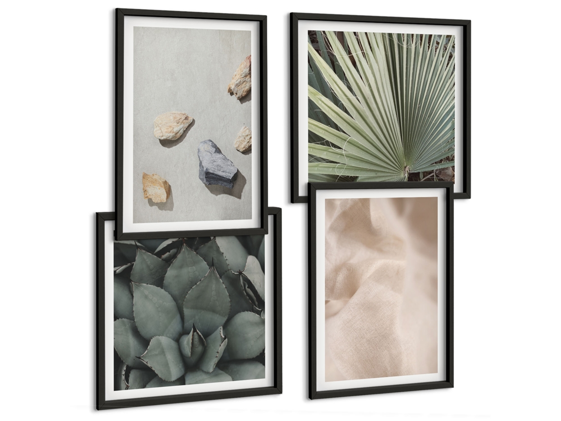 Composição De Quadros Pedras Madeira Tecidos Texturas Espelharte (4 Peças)