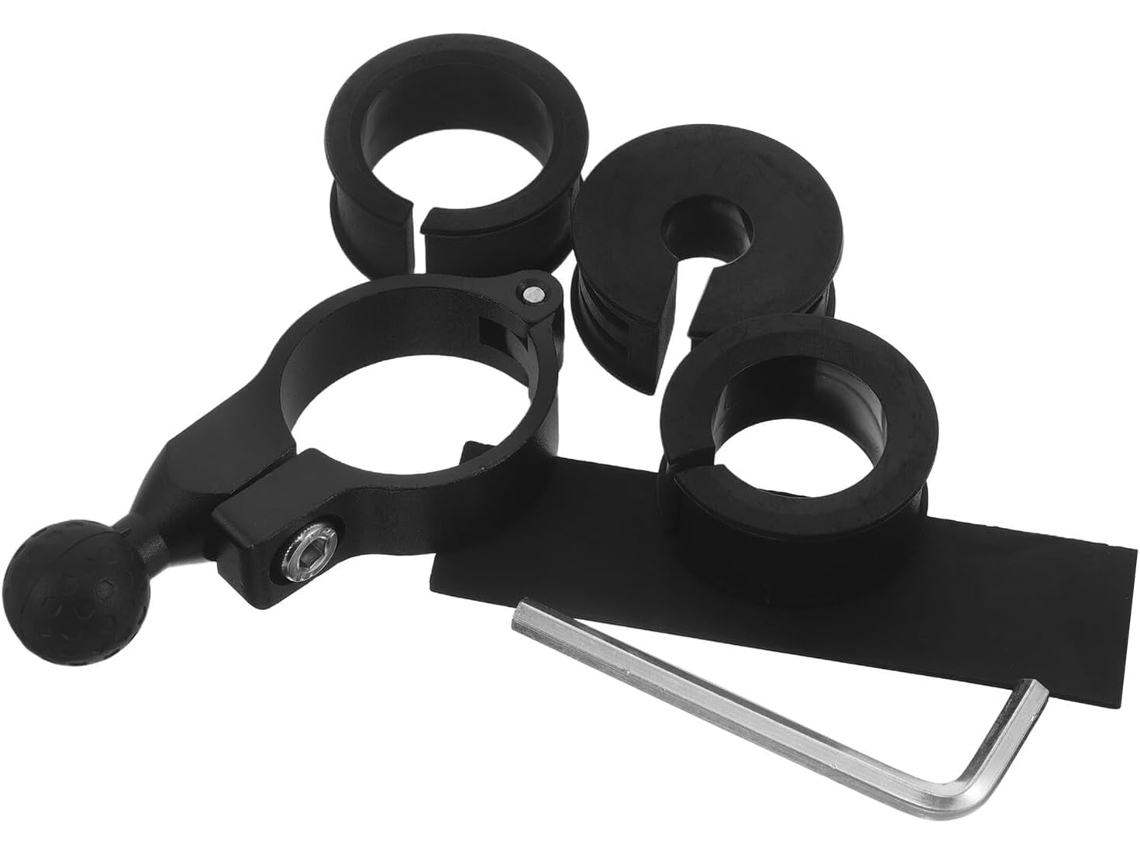Suporte de guidão para motocicleta em liga de alumínio com junta esférica de 17 mm e base.