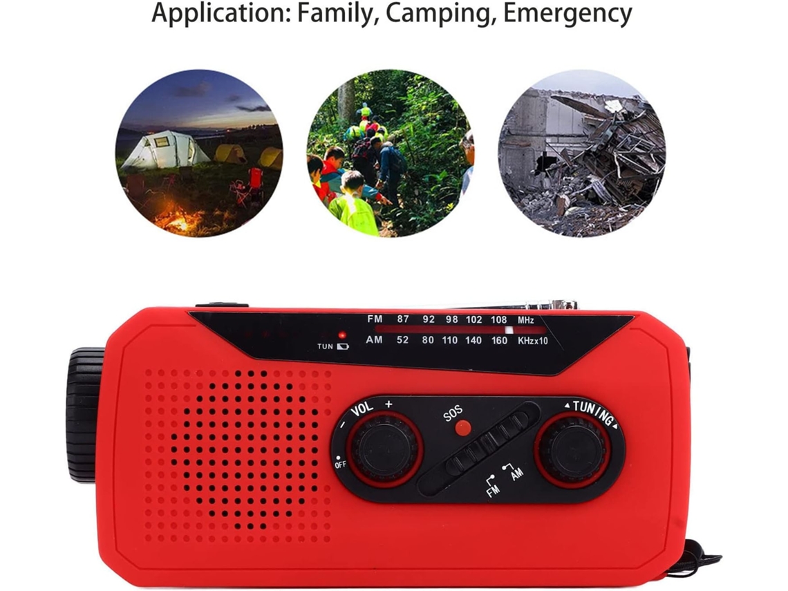 Rádio de Emergência AQUAFORGE com Manivela, Alerta meteorológico, Lanterna, Vermelho