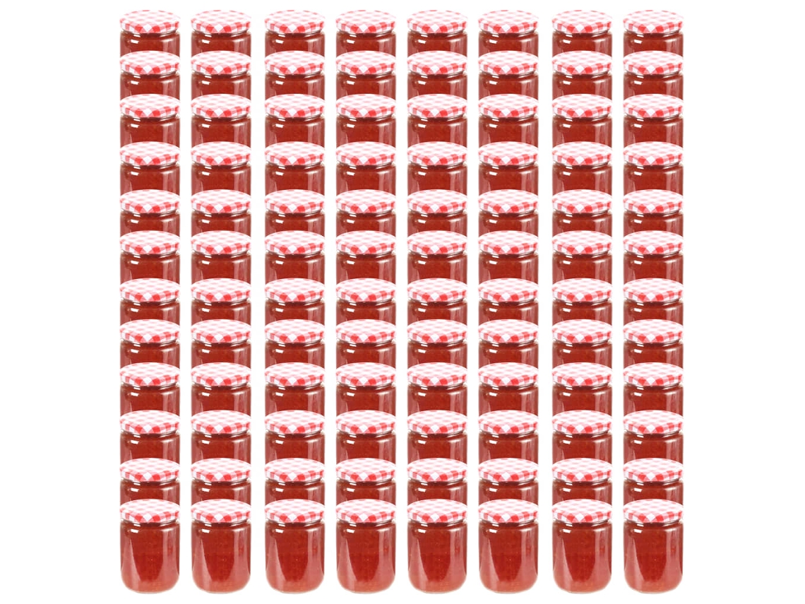 Vidaxl Frascos De Vidro Com Tampas Brancas E Vermelhas 96 Pcs 230 Ml