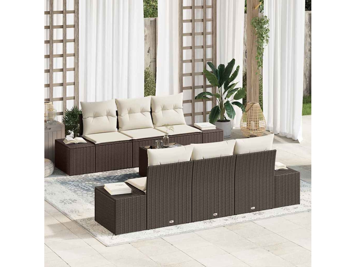 Vidaxl Conjunto De Sofá De Jardim Com Almofada 7 Pcs Castanho Vime Pe