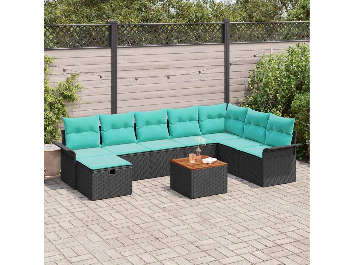 Vidaxl Conjunto De Sofá De Jardim 9 Unid. Preto Rattan Sintético