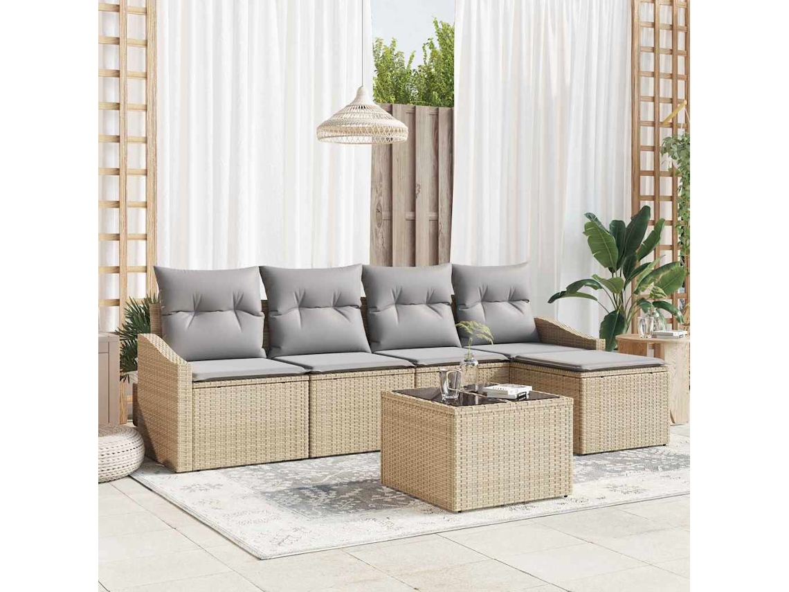 Vidaxl Conjunto De Sofás 6 Unid. Bege Vime Pe