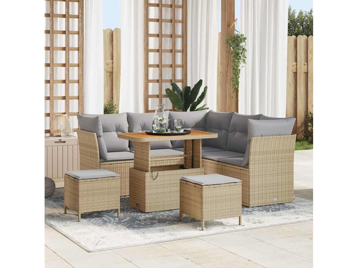 Vidaxl Conjunto De Sofá De Jardim 8 Unid. Bege Vime Pe