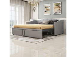Sofá Cama Extensível 90/180x200 Cm Em Veludo Macio Com Estrado De Ripas, Cinza Ehstmind