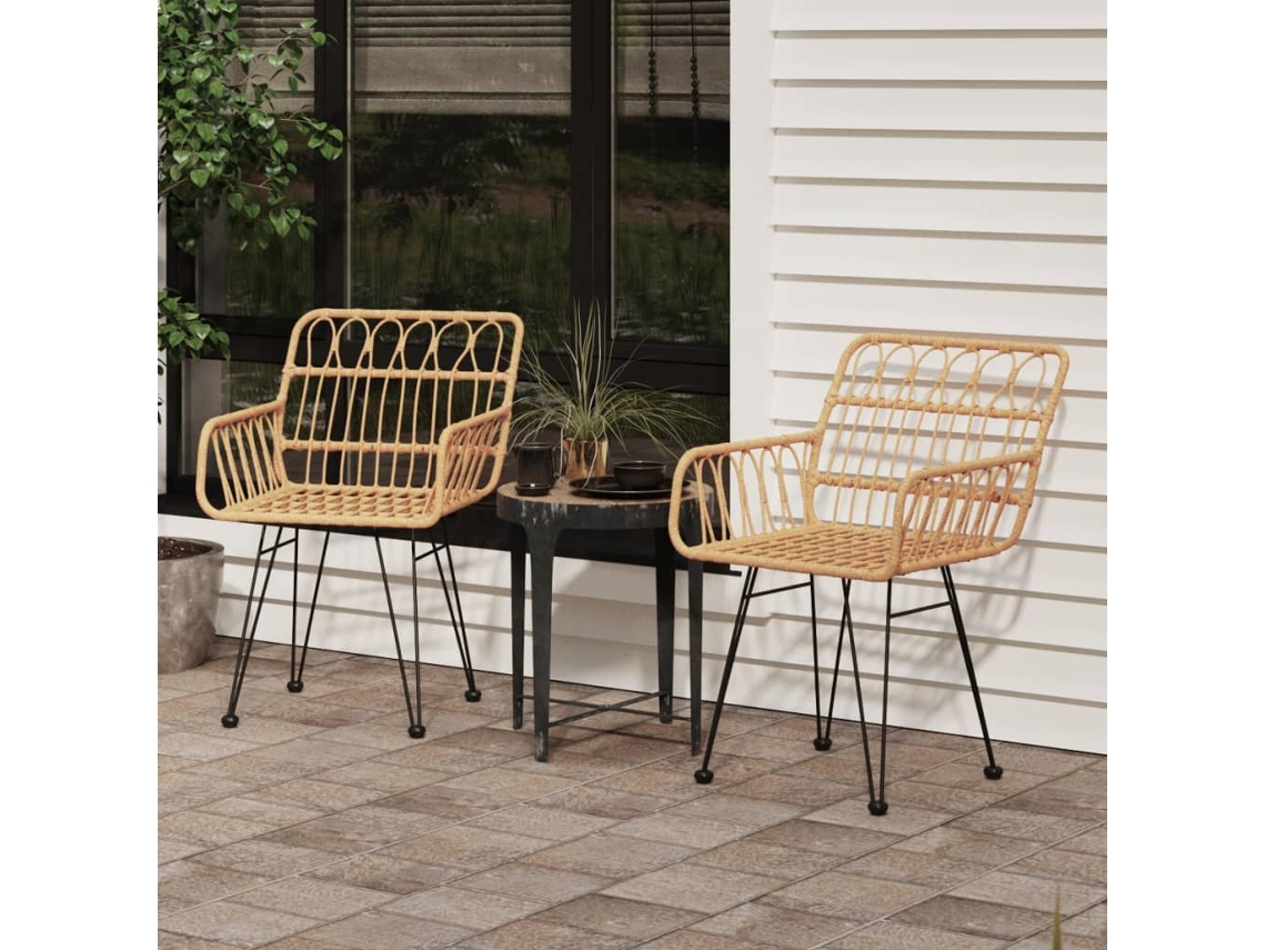 Vidaxl Cadeiras De Jardim C/ Apoio De Braços 2 Pcs 56x64x80 Cm Vime Pe