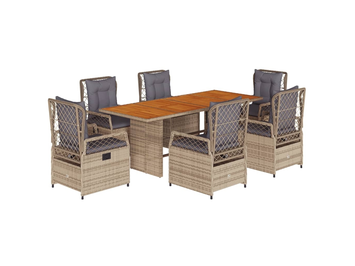 Maison Exclusive - 7 Pcs Conjunto De Jantar P/ Jardim Com Almofadões Vime Pe Bege