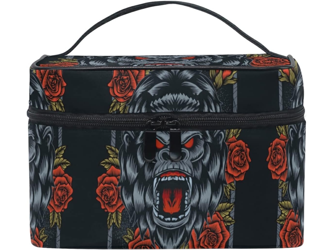 Nécessaire Bolsa de Maquiagem com Zíper em Formato Monge Rosas Tecido | S/MARCA