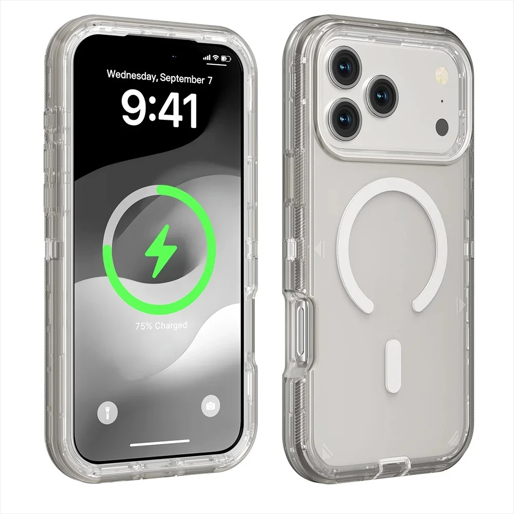 (cinza, Iphone 14 Plus) Capa Protetora Transparente Com Carregamento Magnético Sem Fio E Resistência Aprimorada A Impactos.