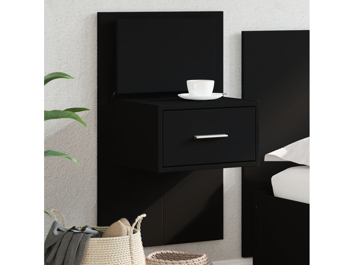 Vidaxl Mesa De Cabeceira De Parede Com Luzes Led Preto