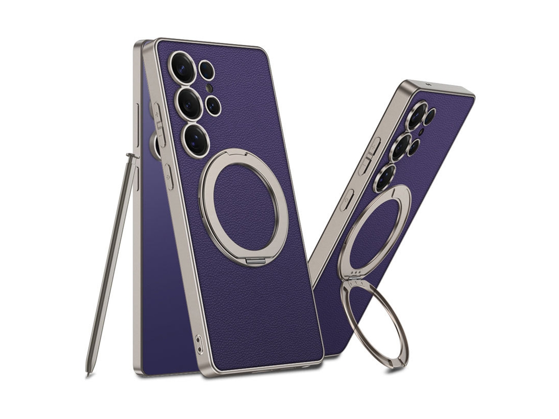 Capa Hexinyigjly Para Samsung S26 Ultra , Pele Com Anel Magnético E Suporte Invisível, Carregamento Sem Fios Roxo