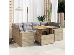 Vidaxl 7 Pcs Conjunto De Sofás P/ Jardim Com Almofadões Vime Pe Bege