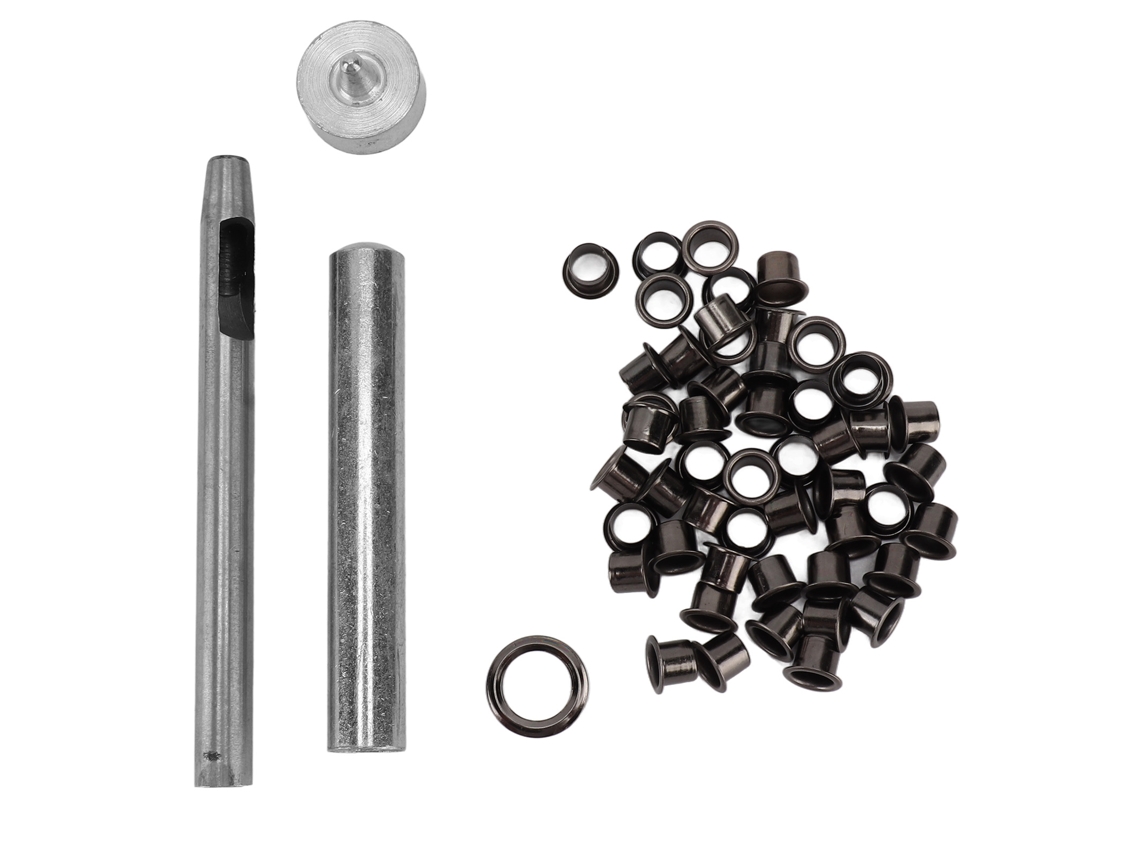 Conjunto de 50 ilhós redondos de couro com 3 ferramentas para artesanato DIY, 6 mm/0,24 pol.