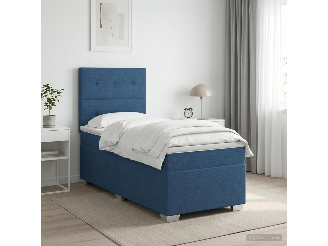 Vidaxl Cama Box Spring Com Colchão Azul 100 X 200 Cm Tecido
