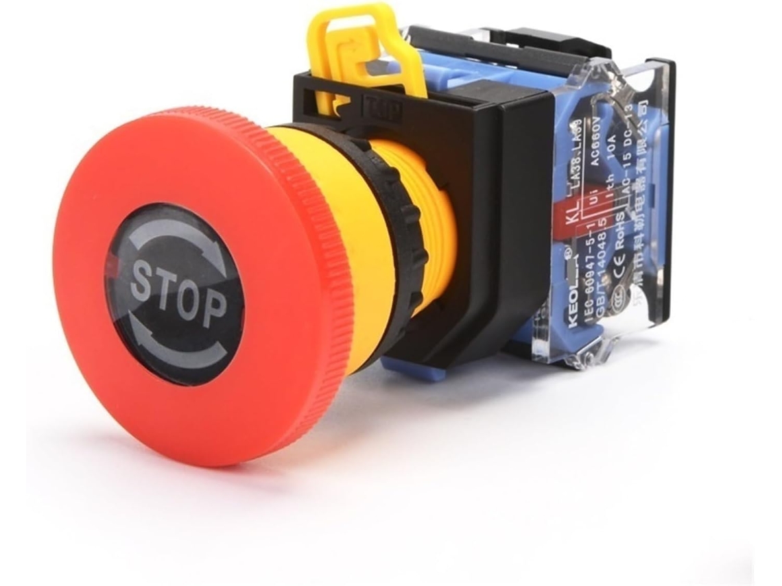 Botão De Da Emergência Com Cabeça Tipo Cogumelo 22mm E Travamento Automático La38-11zs La38a 11zs 1na 2nf