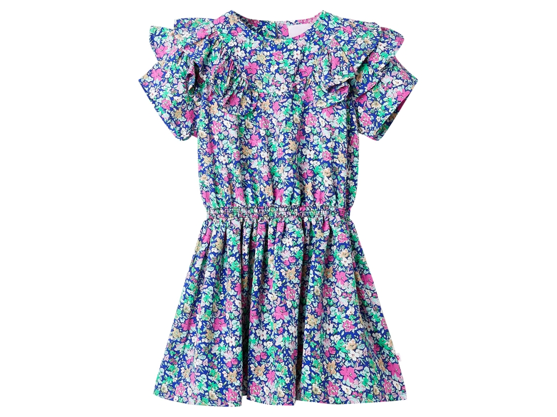 Vestido De Manga Com Folhos Para Criança Azul-cobalto 104