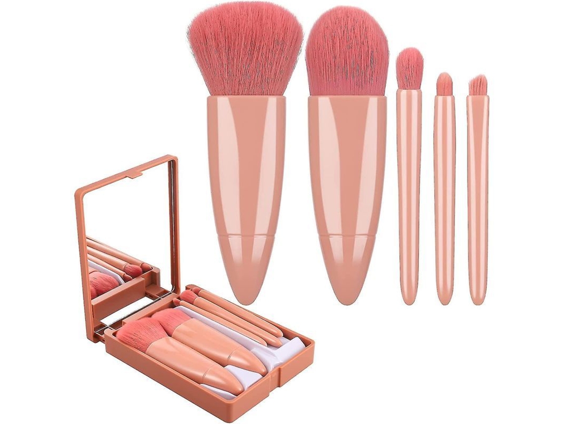 Conjunto de Pincéis de Maquiagem Portátil com Estojo e Espelho 5pcs Profissionais