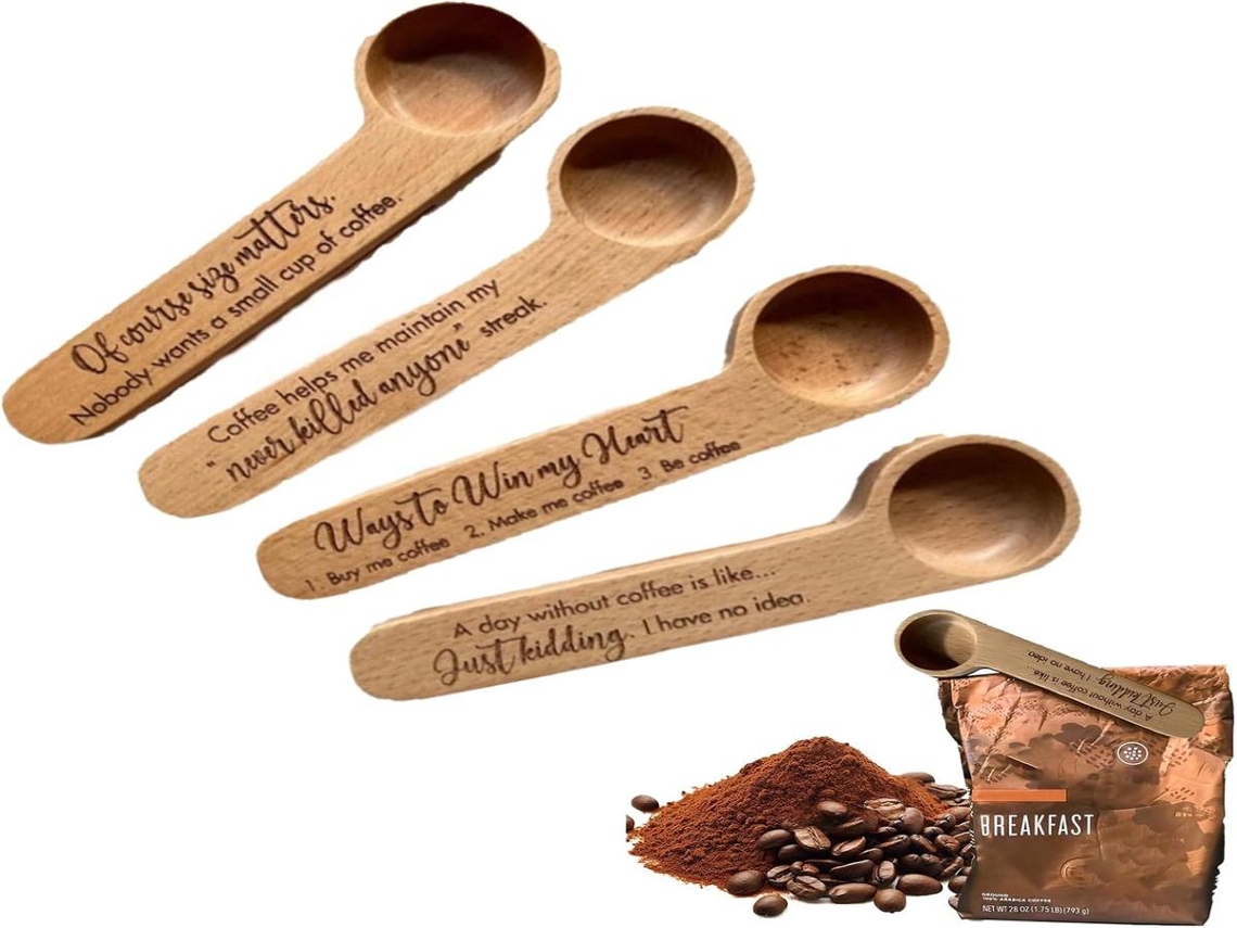 Colher De Café Em Madeira Com Prendedor Para Saco