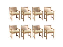 Vidaxl Cadeiras De Jardim C/ Almofadões Branco Nata 8 Pcs Teca Maciça