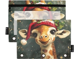 Pasta De Natal Com Estampa Girafa, Bolso Transparente Lápis, Janela Transparente E Ilhós, Pasta De Três Argolas
