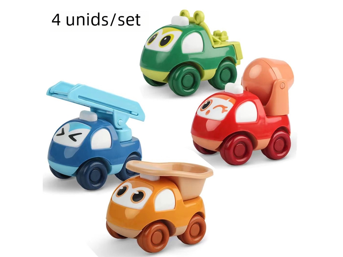 Conjunto de 4 Peças de Veículos de Construção em Estilo Desenho Animado, Incluindo um Caminhão Betoneira e um Veículo Inercial. MDUG