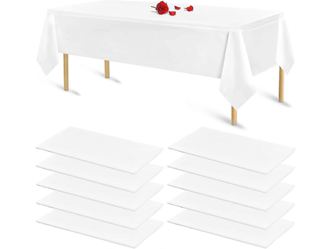 Rebe conjunto de 10 Manteles Desechables de Plástico Blanco para Mesas Rectangulares, Ideal para Cumpleaños, Baby Shower Y Fiestas