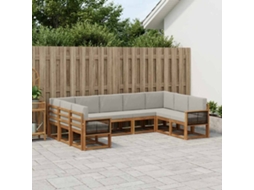 Vidaxl Conjunto De Sofás Para Exterior 9 Pcs Natural E Cinzento-claro
