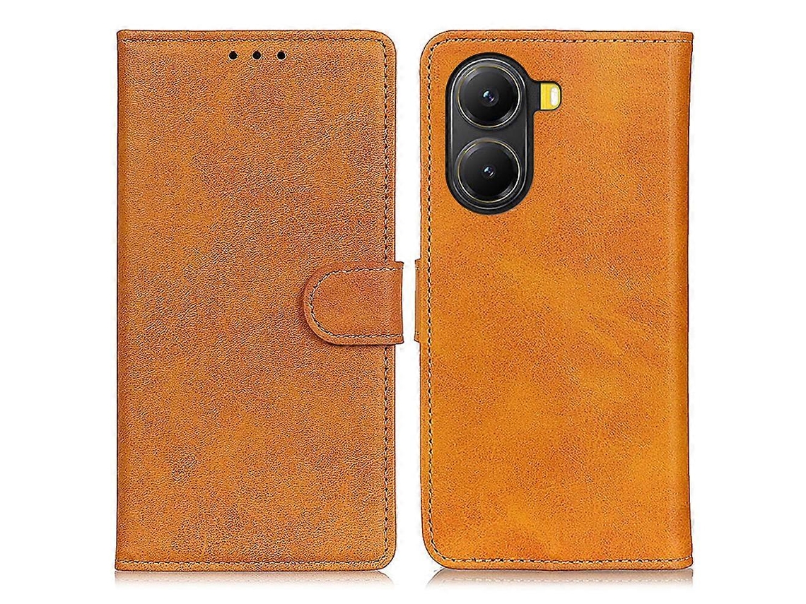 Capa Tipo Carteira Com Textura De Couro Bovino E Suporte Para Xiaomi Poco X7 Pro 5g E Redmi Turbo 4 5g, Marrom