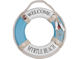 Anel De Salvamento Náutico De Madeira Decorativo Para Parede Com Design Mediterrâneo E Frases De Boas-vindas