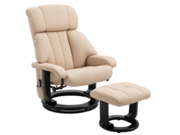 Poltrona Reclinável +banquinho, Massagem/controle Remoto, Couro Sintético, Branco Creme, Sala