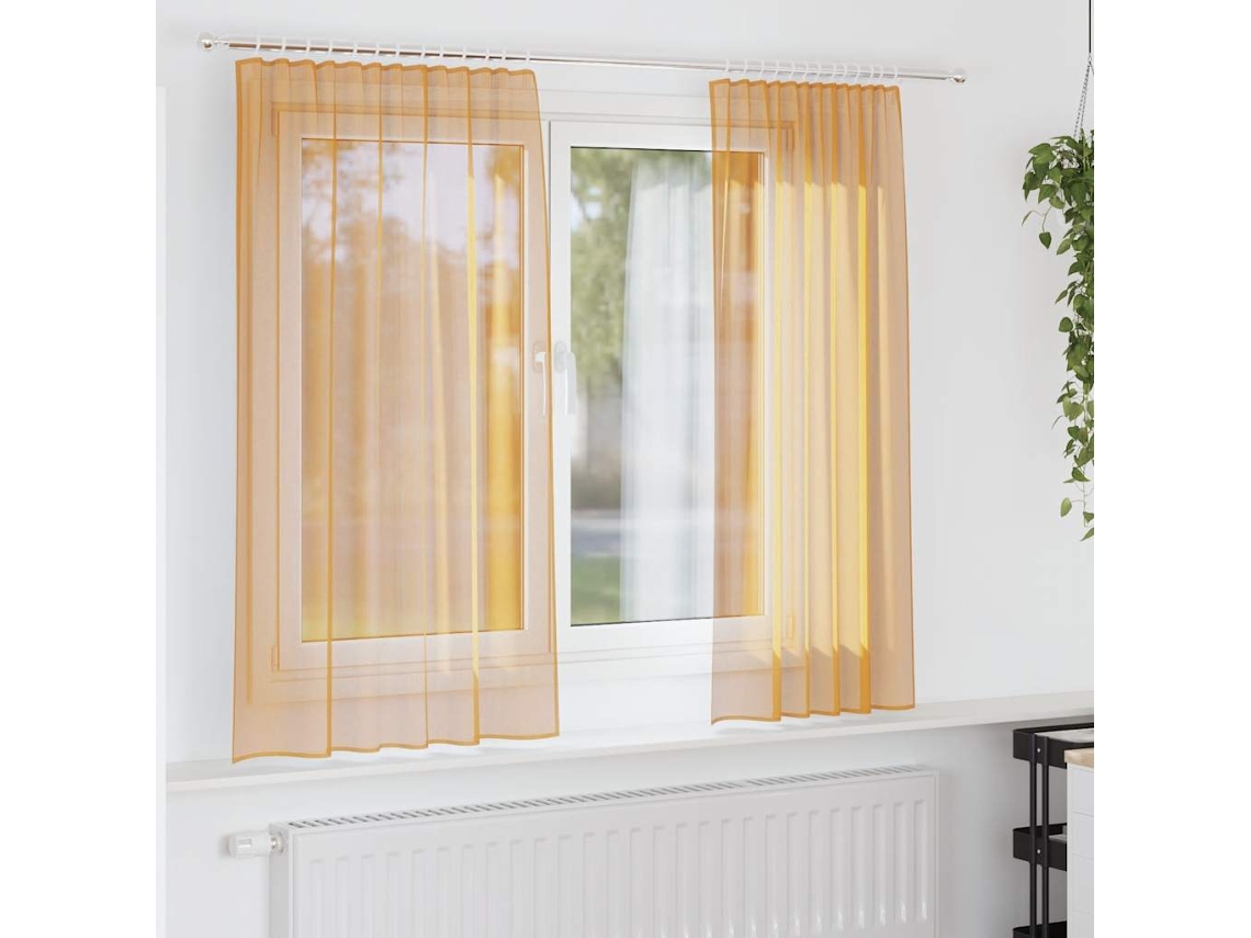 Vidaxl Cortinas De Voile Com Bolsos Para Varão 2 Pcs Laranja