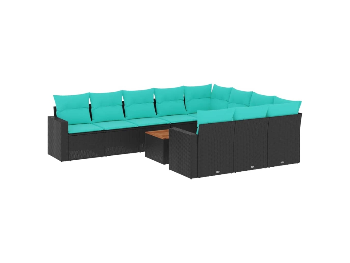 Maison Exclusive - 11 Pcs Conjunto Sofás De Jardim C/ Almofadões Vime Pe Preto