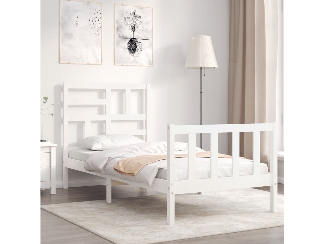 Estrutura Cama De Solteiro C/ Cabeceira Madeira Maciça Branco